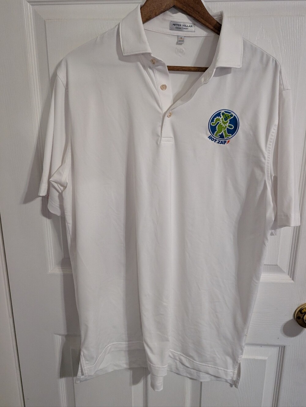 Peter Millar Mens Polo White Summer Comfort Short Sleeve Dead Bear Size Large